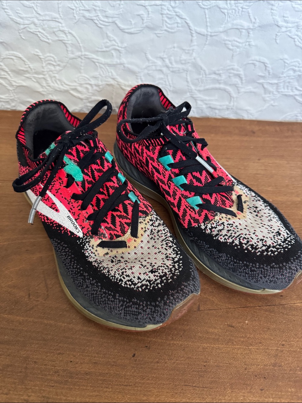 Brooks Womens Sneakers - Black, Red & Teal Accents